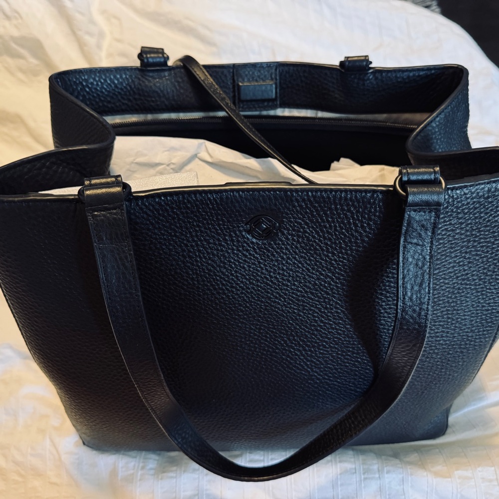 Dagne Dover Sophisticated Black Pebbled Leather Allyn Tote Bag with Dust Cover